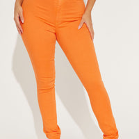 Classic Color High Waist Skinny Jeans - Orange