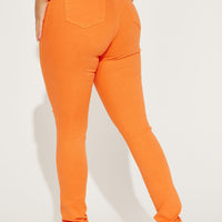 Classic Color High Waist Skinny Jeans - Orange