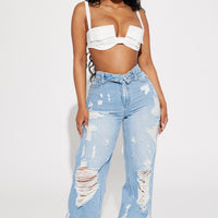 Summer Fling Destroyed Foldover Baggy Jean - Light Wash