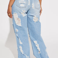 Summer Fling Destroyed Foldover Baggy Jean - Light Wash