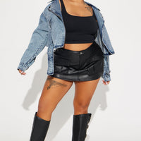 Making Appearances Acid Wash Denim Moto Jacket - Medium Wash