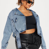 Making Appearances Acid Wash Denim Moto Jacket - Medium Wash