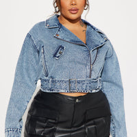 Making Appearances Acid Wash Denim Moto Jacket - Medium Wash