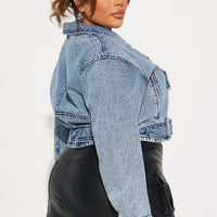Making Appearances Acid Wash Denim Moto Jacket - Medium Wash