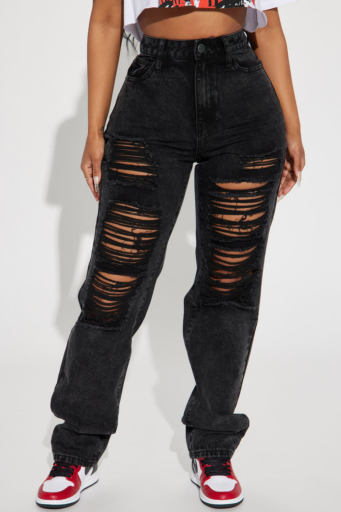 Go Hard Loose Fit Ripped Straight Leg Jean - Black Wash