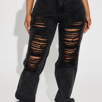 Go Hard Loose Fit Ripped Straight Leg Jean - Black Wash