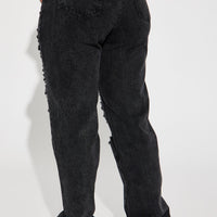 Go Hard Loose Fit Ripped Straight Leg Jean - Black Wash