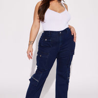 Out Of My Way Stretch Cargo Jean - Dark Wash