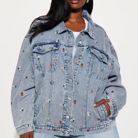 Olivia Floral Denim Jacket - Medium Wash