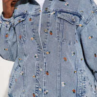 Olivia Floral Denim Jacket - Medium Wash