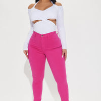 Classic Color High Waist Skinny Jeans - Raspberry