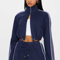 More For Me Cropped Jacket - Navy