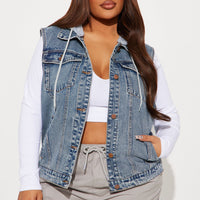 Denise Hooded Denim Vest - Medium Wash
