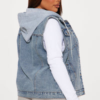 Denise Hooded Denim Vest - Medium Wash