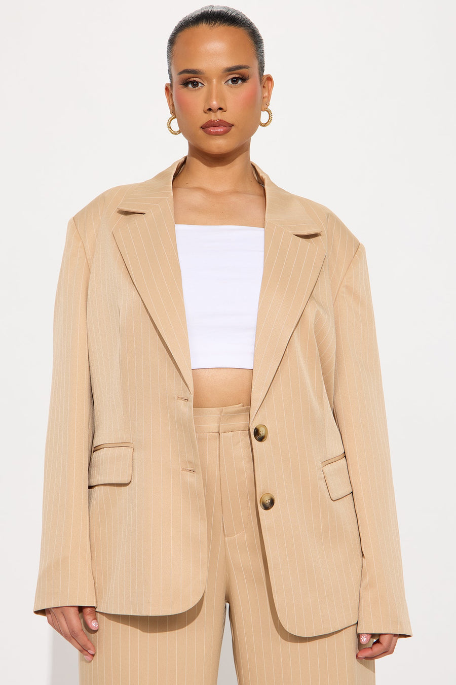 Kelsey Pinstripe Blazer - Tan