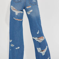 Tall Super Destroyed Wide Leg Jeans - Medium Blue Wash