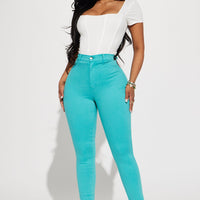 Classic Color High Waist Skinny Jeans - Aqua