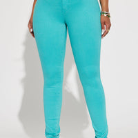 Classic Color High Waist Skinny Jeans - Aqua