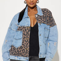 Wait For It Cheetah Denim Jacket - Light Wash