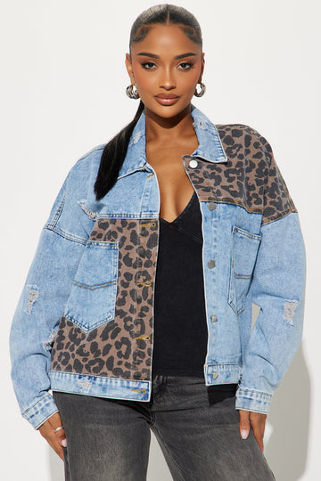 Wait For It Cheetah Denim Jacket - Light Wash