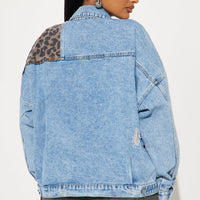 Wait For It Cheetah Denim Jacket - Light Wash