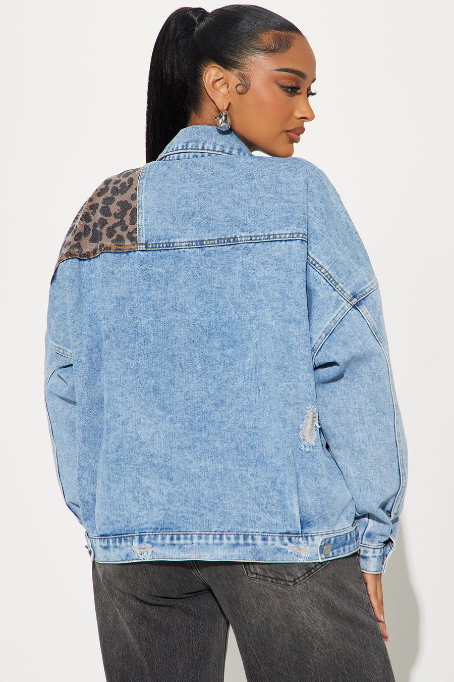 Wait For It Cheetah Denim Jacket - Light Wash