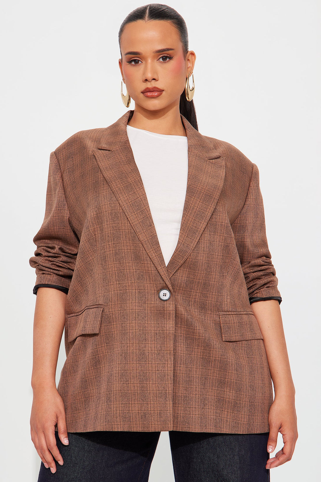 Kimberly Plaid Blazer - Brown/combo