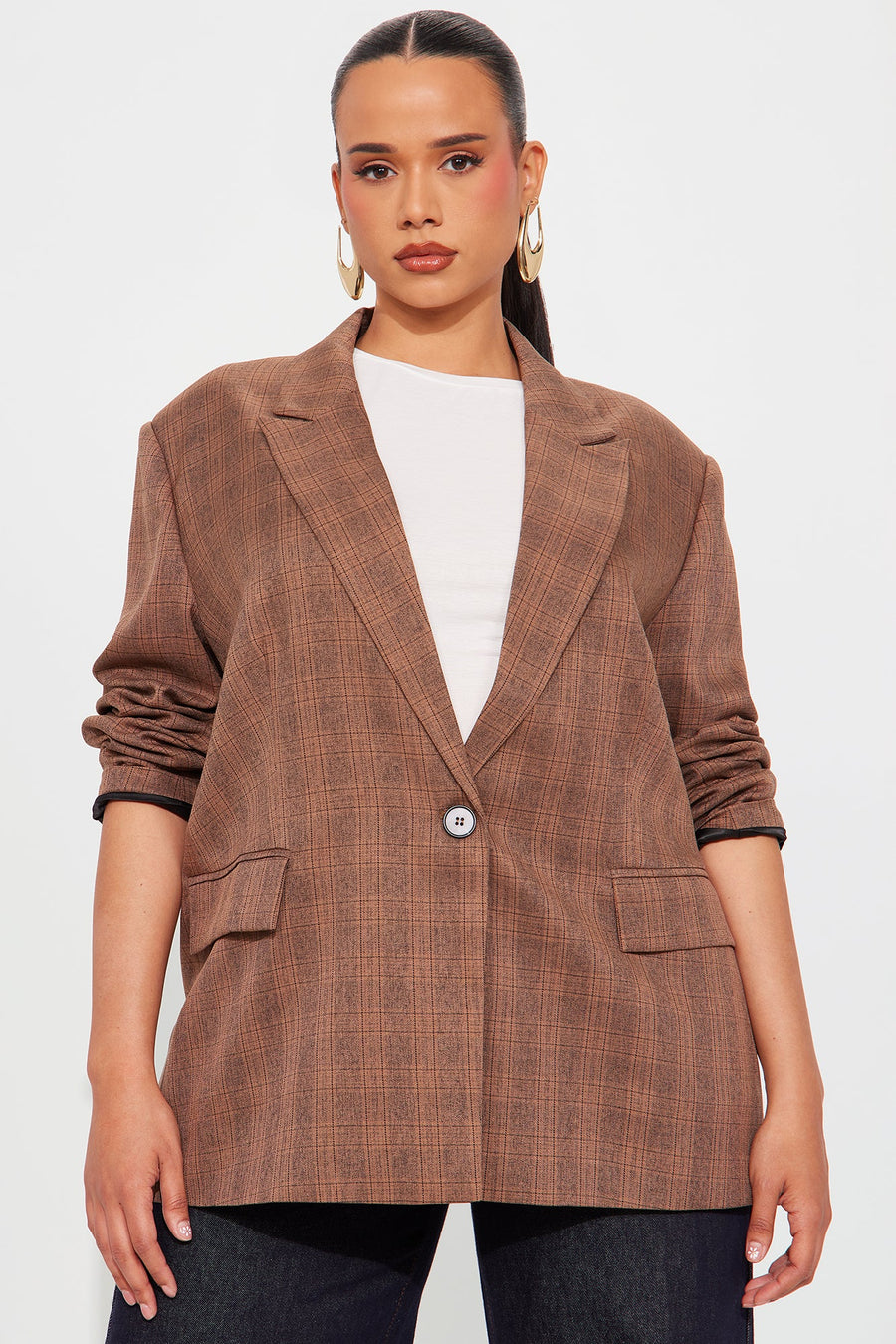 Kimberly Plaid Blazer - Brown/combo