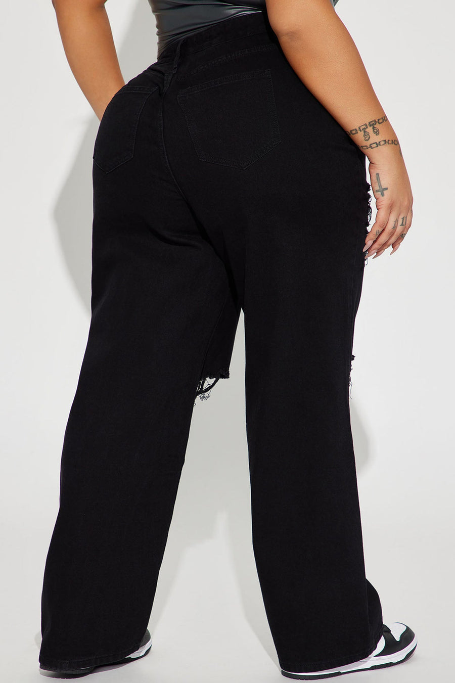 Whatever You Say Ripped Wide Leg Jean - Black
