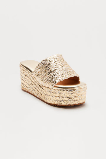 Amby Jute Platform Wedges - Gold