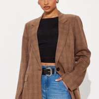 Kimberly Plaid Blazer - Brown/combo