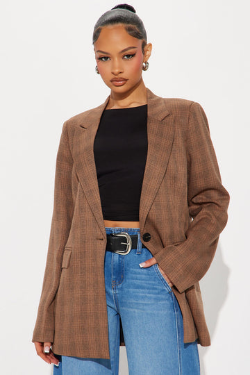 Kimberly Plaid Blazer - Brown/combo