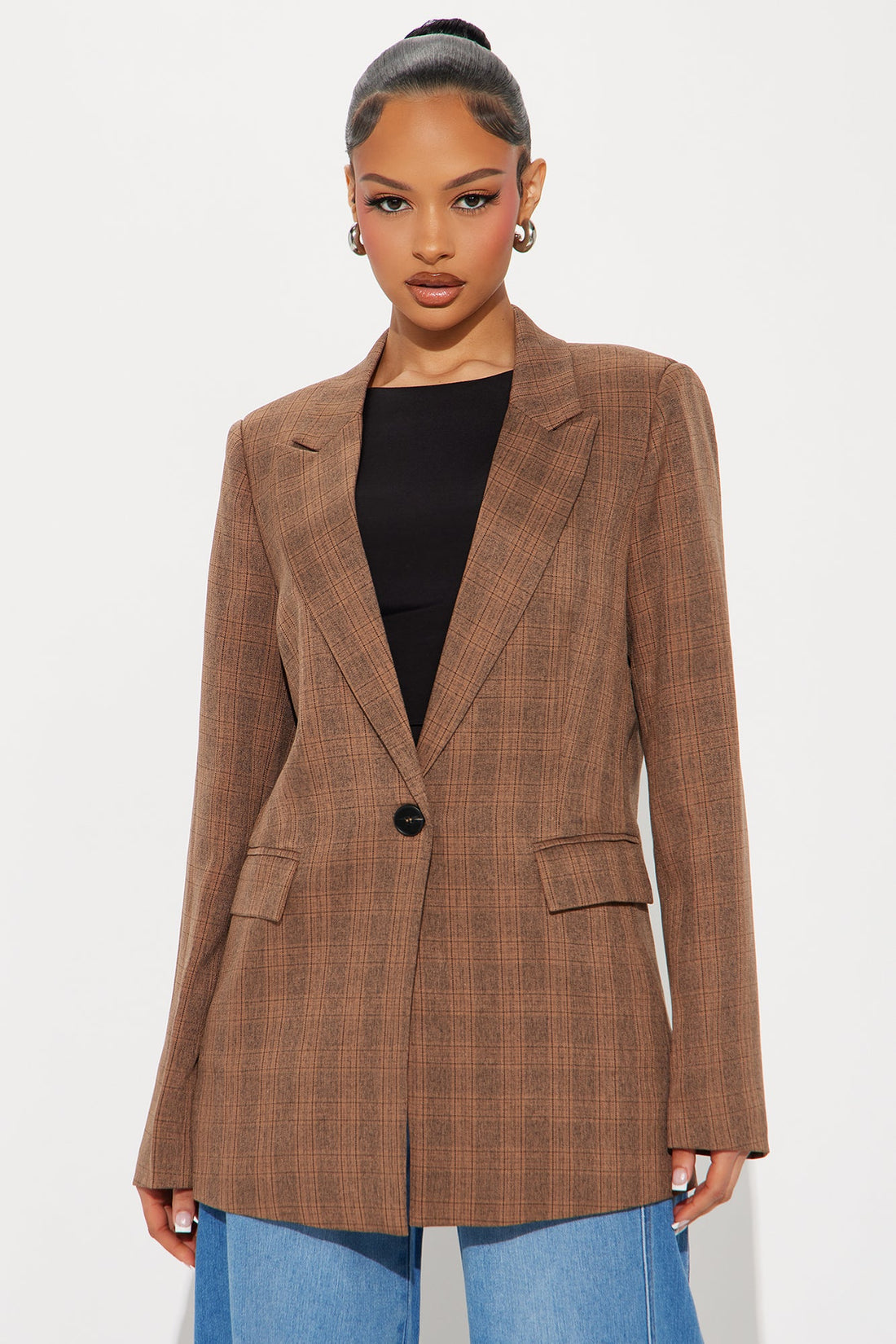 Kimberly Plaid Blazer - Brown/combo