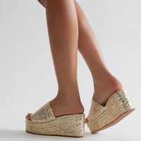 Amby Jute Platform Wedges - Gold