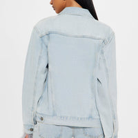 Light As A Feather Trim Denim Trucker Jacket - Light Wash