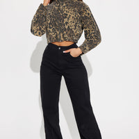 Chassity Cheetah Cropped Denim Jacket - Brown/combo