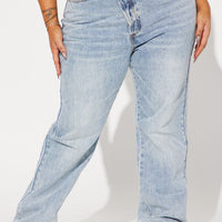 Step Waistband Crossover Jeans - Light Blue Wash