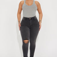 Stretch Curvy Ripped Skinny Jean - Black