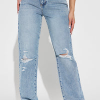 Only One Non Stretch Ripped Straight Leg Jean - Medium Wash