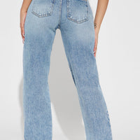 Only One Non Stretch Ripped Straight Leg Jean - Medium Wash