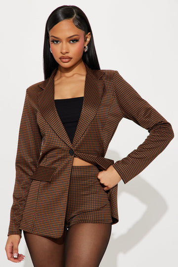 Nessa Houndstooth Blazer - Camel/combo