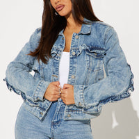 Gabby Ruffle Denim Jacket - Medium Wash