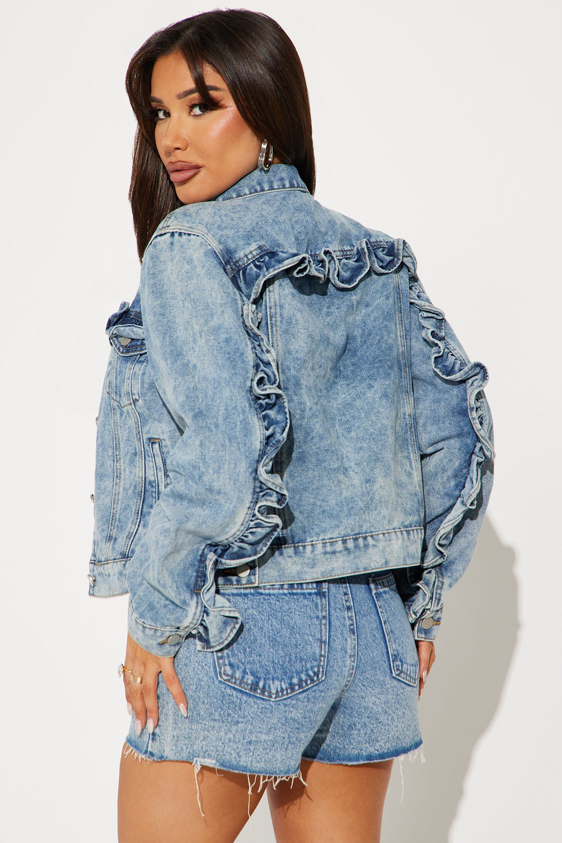 Gabby Ruffle Denim Jacket - Medium Wash
