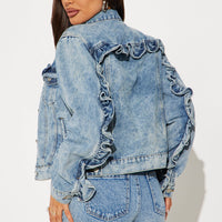 Gabby Ruffle Denim Jacket - Medium Wash
