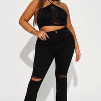 After Dark Ripped High Rise Stretch Bootcut Jeans - Black
