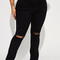 After Dark Ripped High Rise Stretch Bootcut Jeans - Black