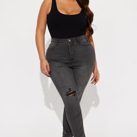 Stretch Curvy Ripped Skinny Jean - Black