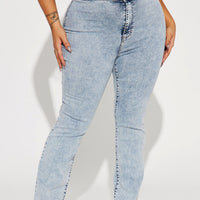 Side Slit Stretch Slim Bootcut Jeans - Acid Wash Denim