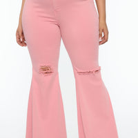 Mystery Solved Extreme Bell Bottom Jeans - Blush