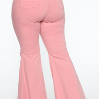 Mystery Solved Extreme Bell Bottom Jeans - Blush